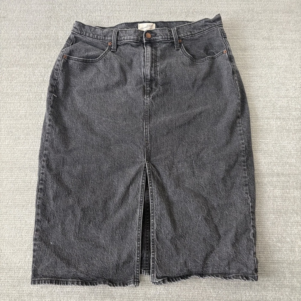 Universal Thread Denim Skirt Women 16 Black Faded Knee Length Front Split Casual